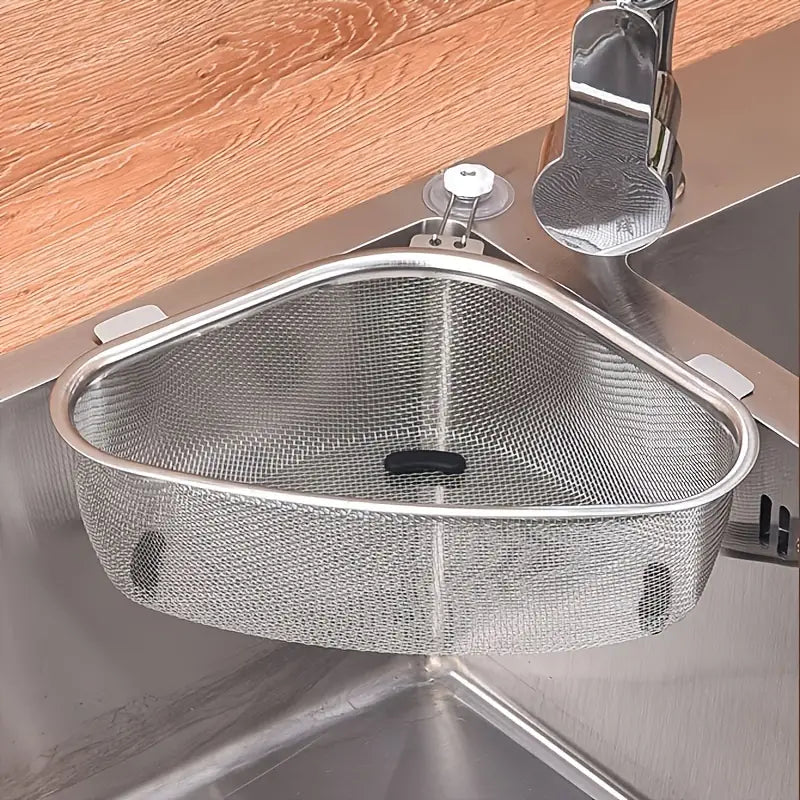 Triangular Stainless Steel Sink Drainer Basket | Corner Kitchen Strainer
