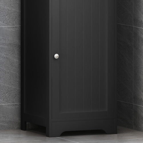 Modern Black Bathroom Linen Tower Cabinet – 63" Tall Storage with Open & Closed Shelves