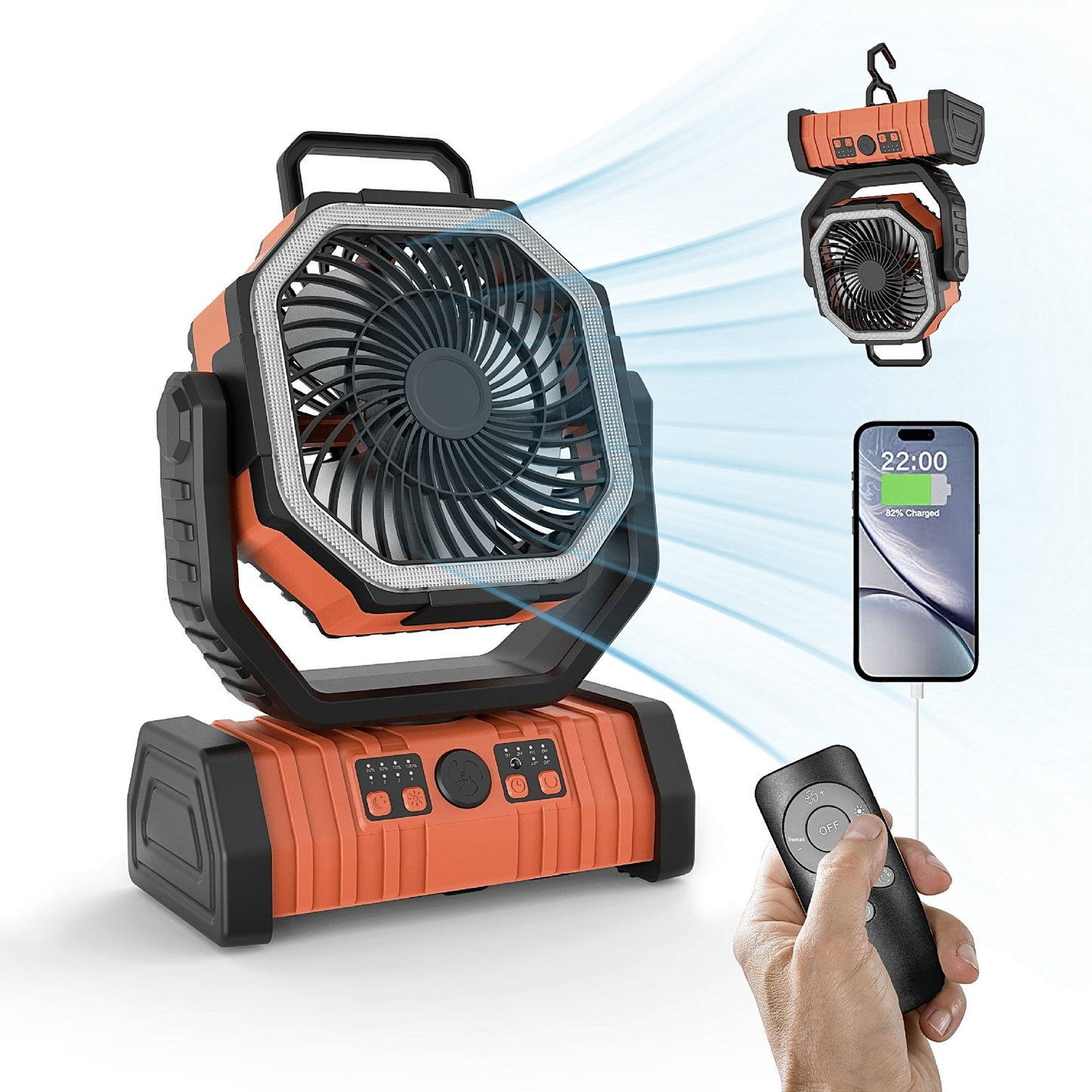 Outdoor Power Bank Camping Fan with LED Light