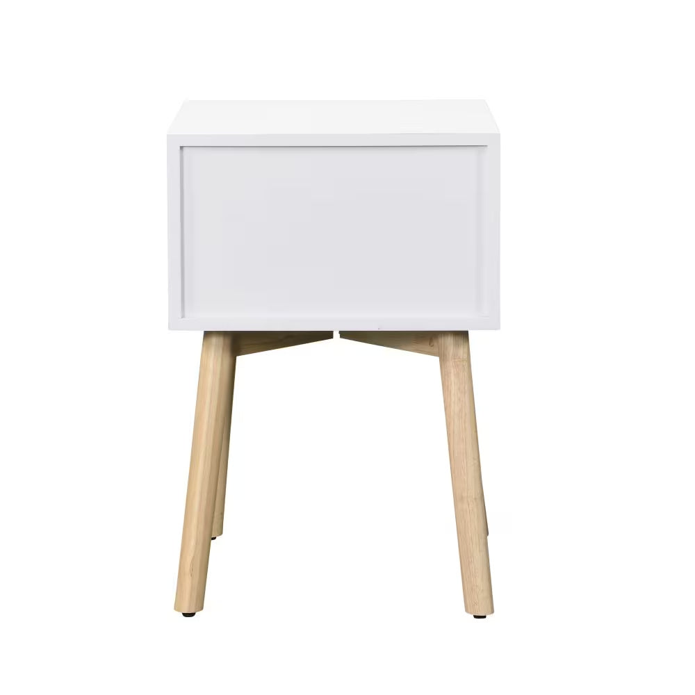 Mid-Century Bedside Table with 2 Drawers | White Storage Cabinet