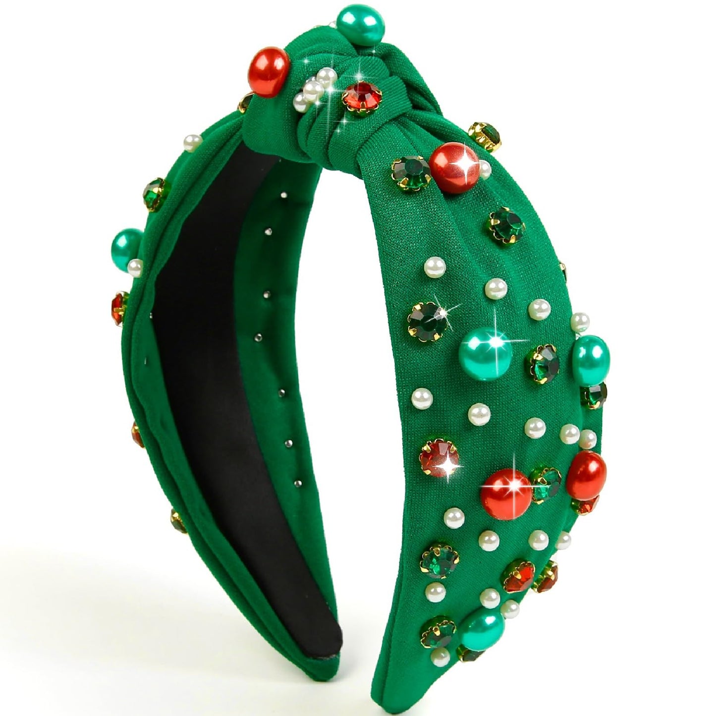 Christmas Knotted Headband with Pearls & Rhinestones
