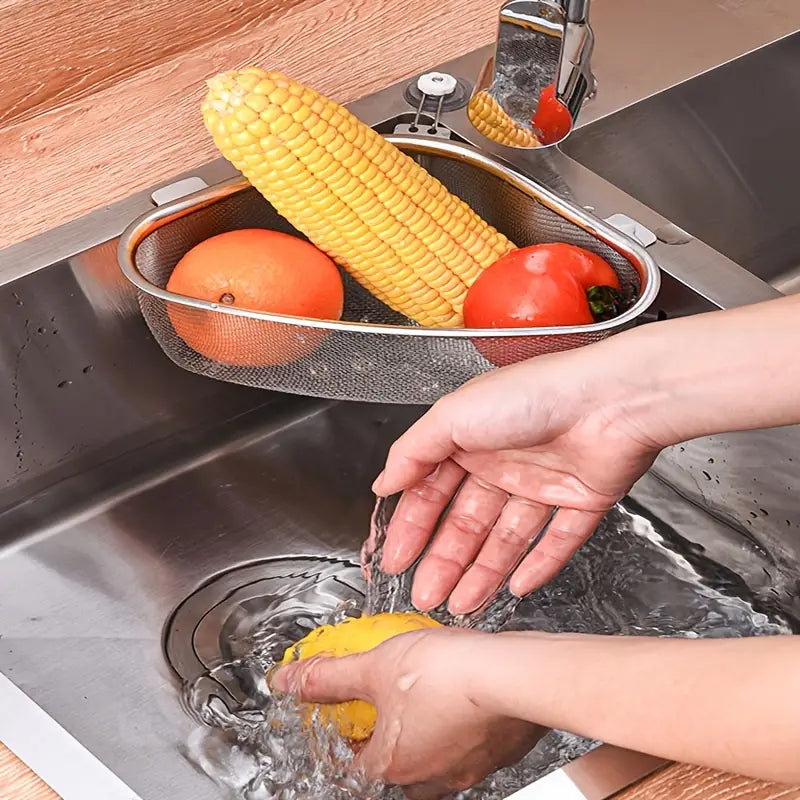 Triangular Stainless Steel Sink Drainer Basket | Corner Kitchen Strainer