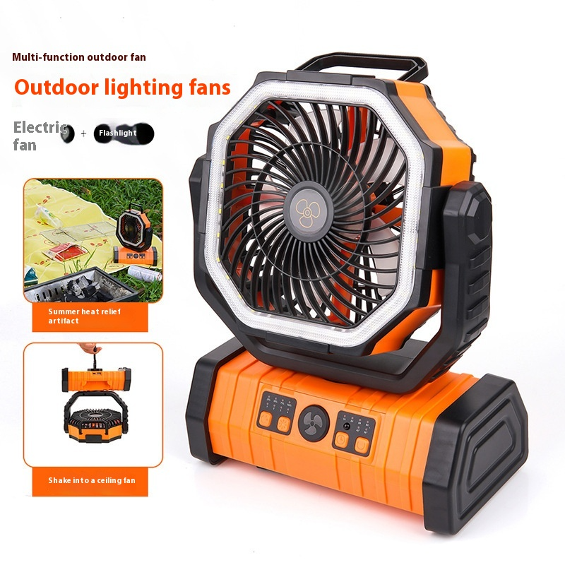 Outdoor Power Bank Camping Fan with LED Light