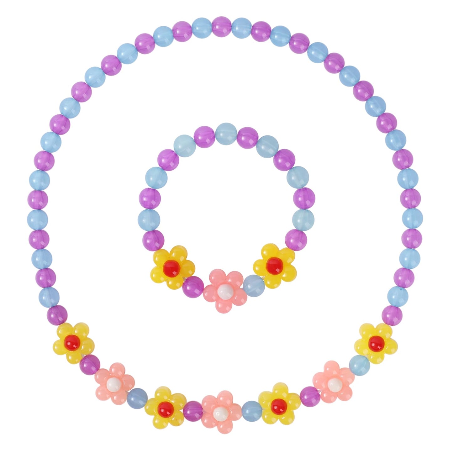 Yarkeuier Girls Flower Jewelry Set | Necklace & Bracelet for Toddlers