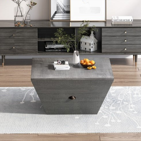 Modern Gray Ladder-Shaped Coffee Table – 33" Round MDF Living Room Table