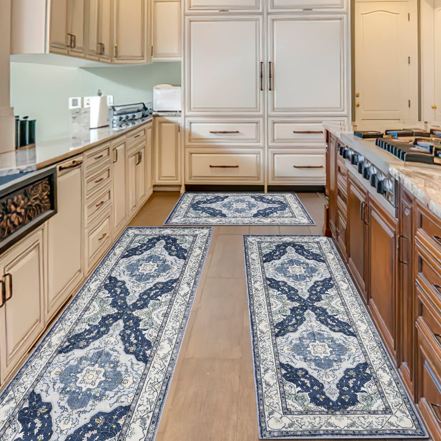 Farmhouse Kitchen Rug Set of 3 | Non-Slip Washable Kitchen Mats