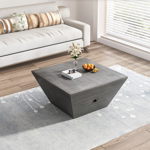 Modern Gray Ladder-Shaped Coffee Table – 33" Round MDF Living Room Table