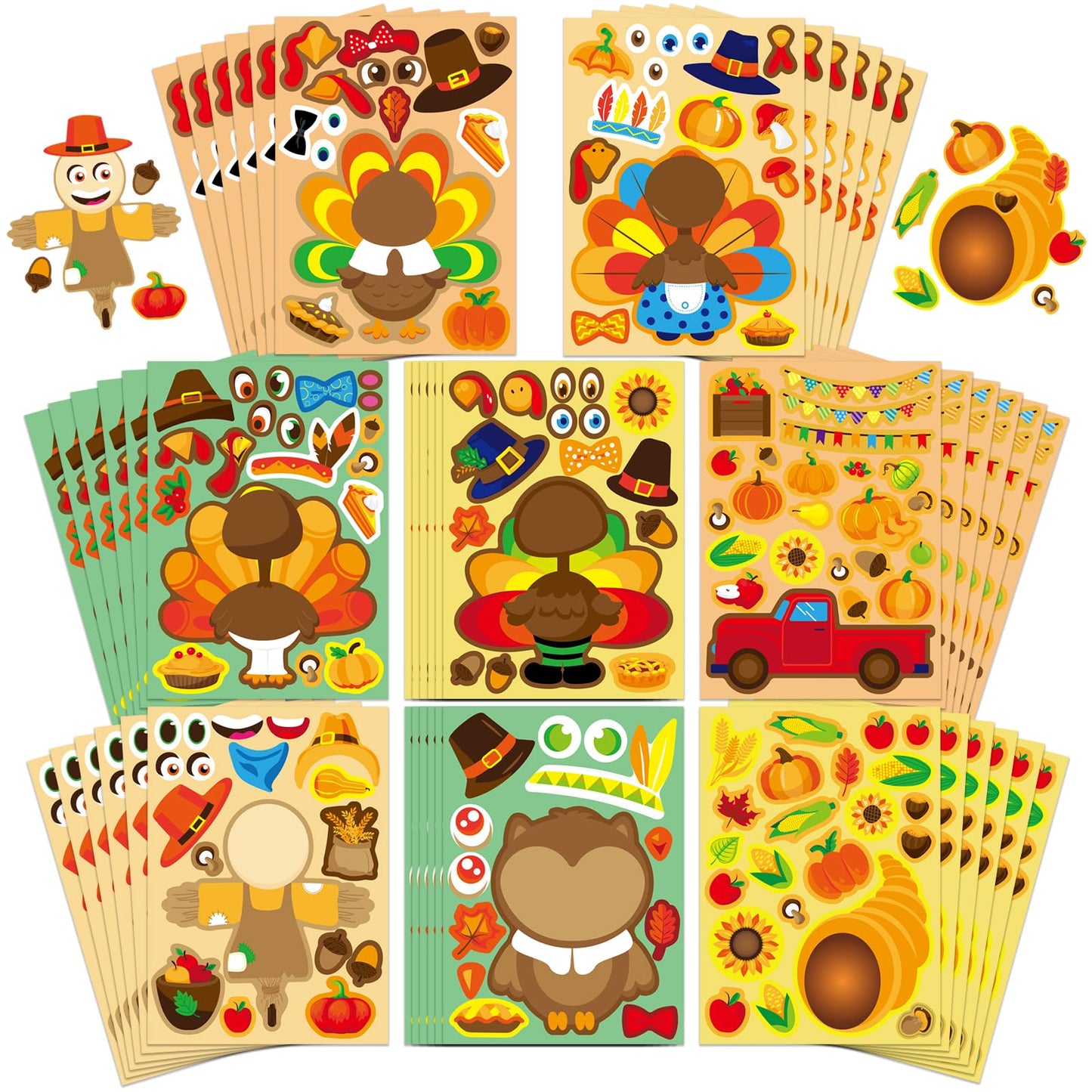 Thanksgiving DIY Turkey Face Stickers – 48 Sheets