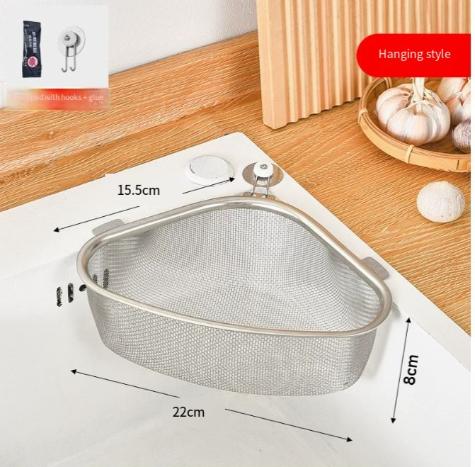 Triangular Stainless Steel Sink Drainer Basket | Corner Kitchen Strainer