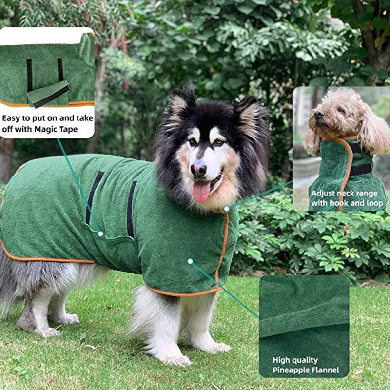 Pet Bathrobe & Fast-Drying Towel | Microfiber Dog Bath Robe