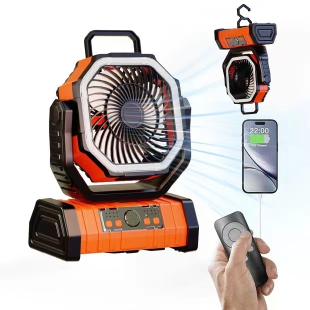 Outdoor Power Bank Camping Fan with LED Light
