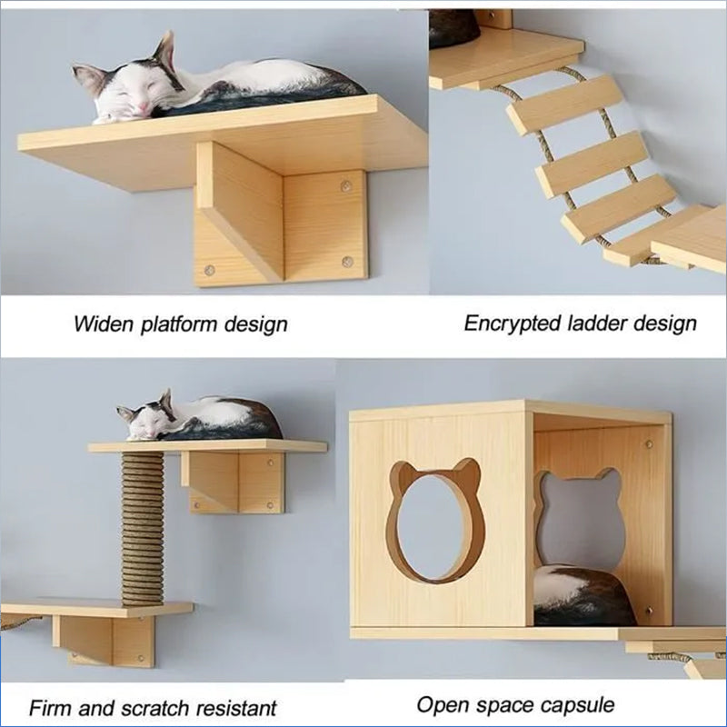 Wall-Mounted Cat Hammock & Sisal Scratch Post Set