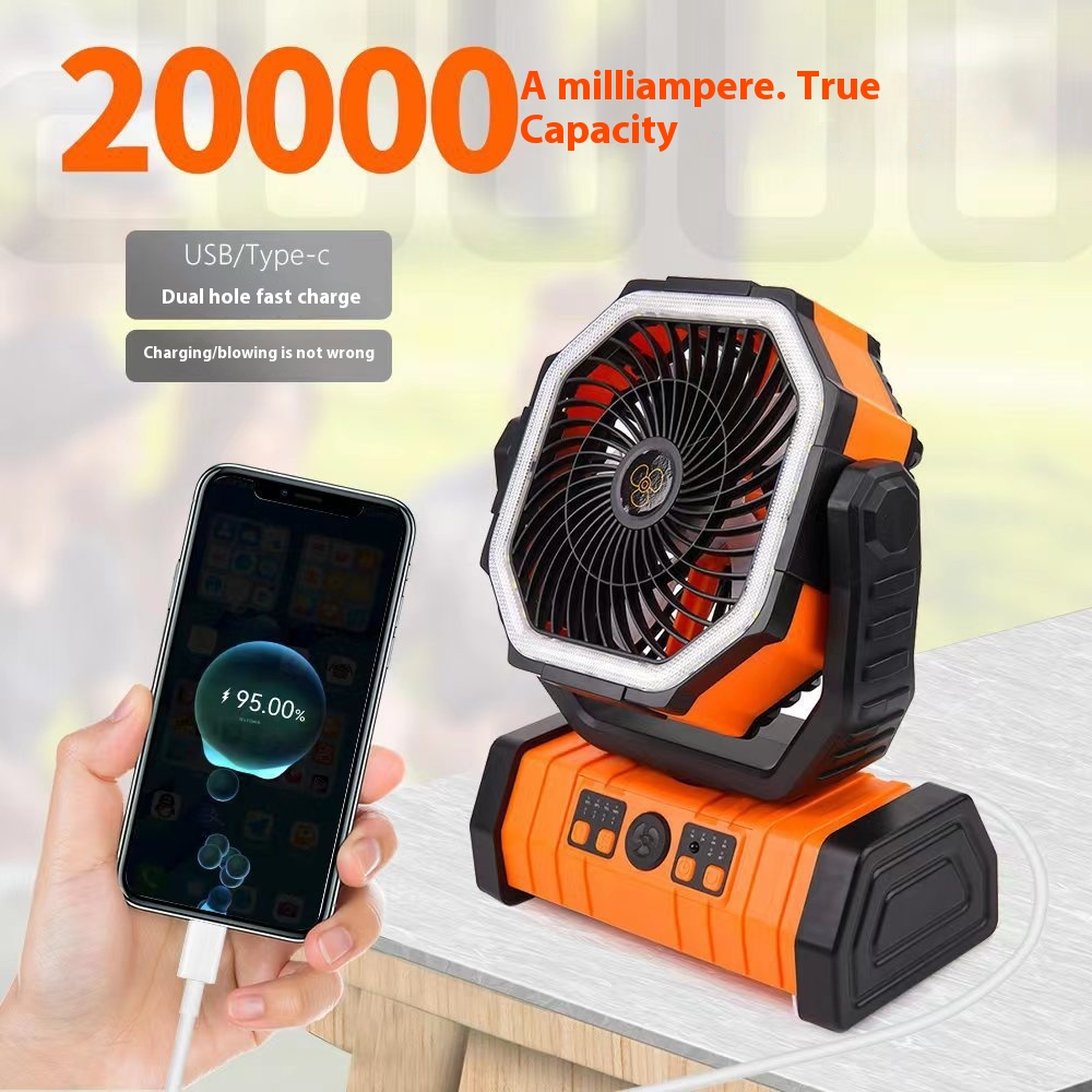 Outdoor Power Bank Camping Fan with LED Light