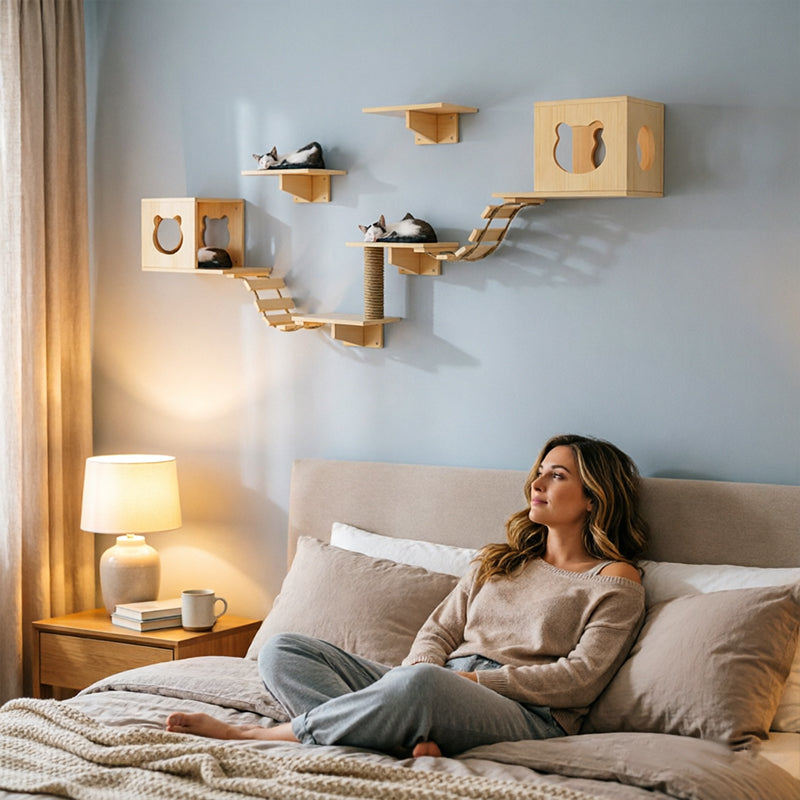 Wall-Mounted Cat Hammock & Sisal Scratch Post Set