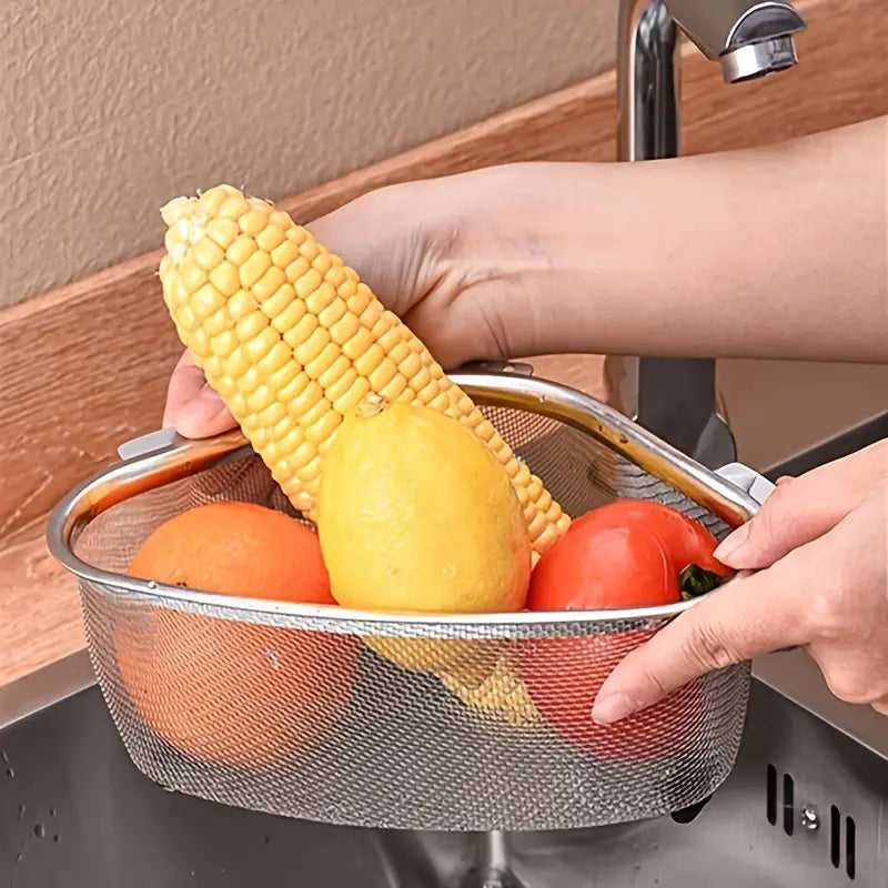 Triangular Stainless Steel Sink Drainer Basket | Corner Kitchen Strainer