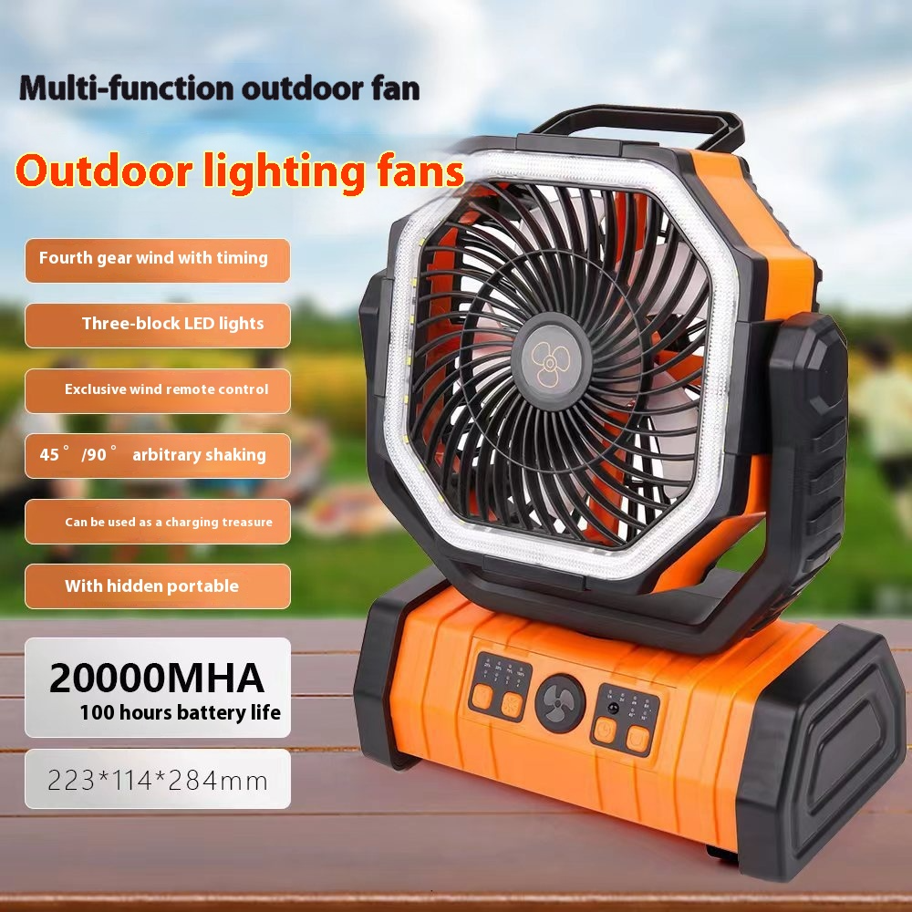 Outdoor Power Bank Camping Fan with LED Light