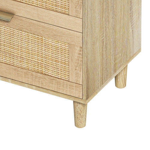 Rattan Dresser With Drawers, 6 Drawer Dresser For Bedroom, Clothes Storage Cabinet For Bedroom, Metal Handle&Wood Legs For Hallway, Living Room, Bedroom,Natural