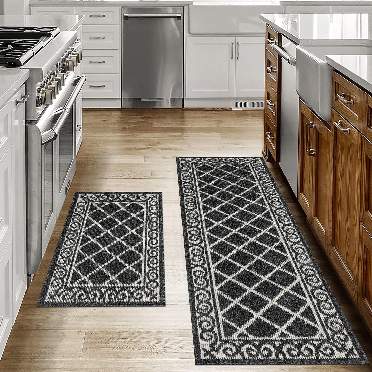 HEBE Kitchen Rug Set | 2-Piece Non-Slip Washable Runner