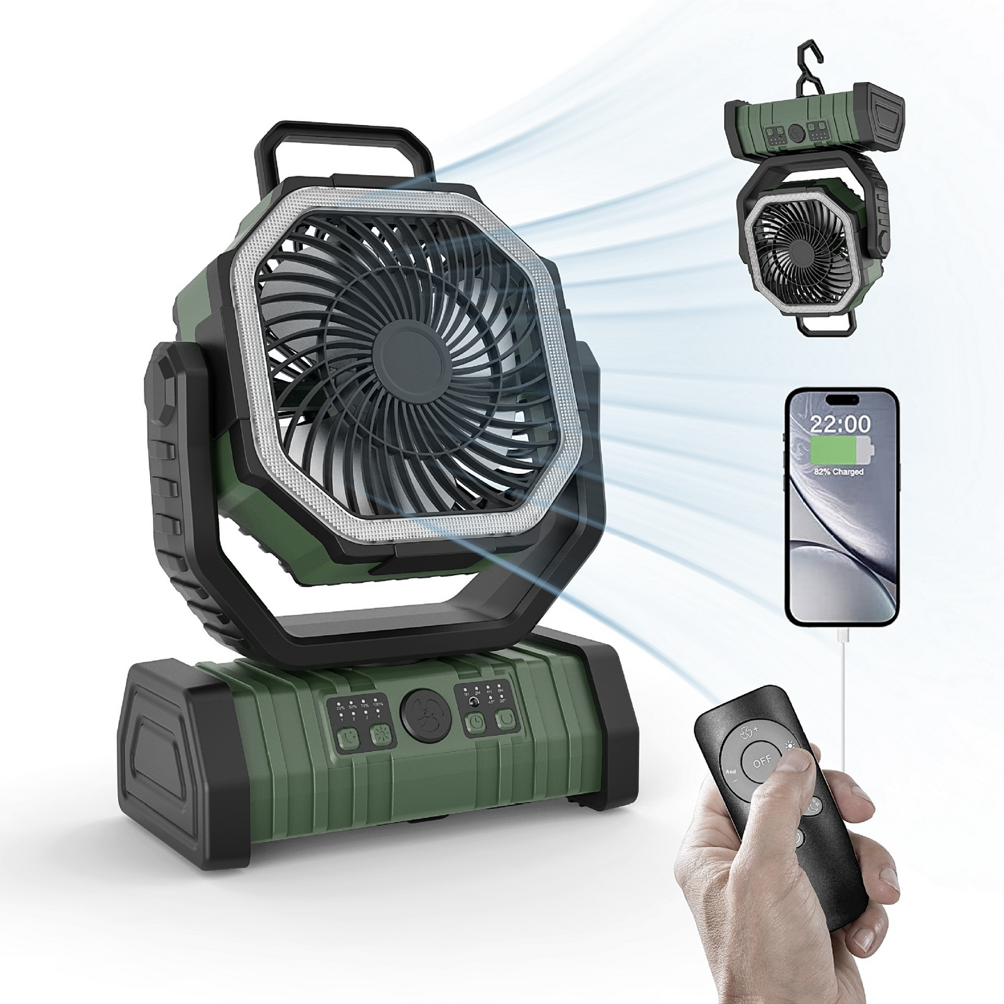Outdoor Power Bank Camping Fan with LED Light