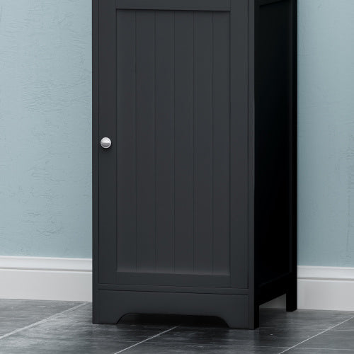 Modern Black Bathroom Linen Tower Cabinet – 63" Tall Storage with Open & Closed Shelves