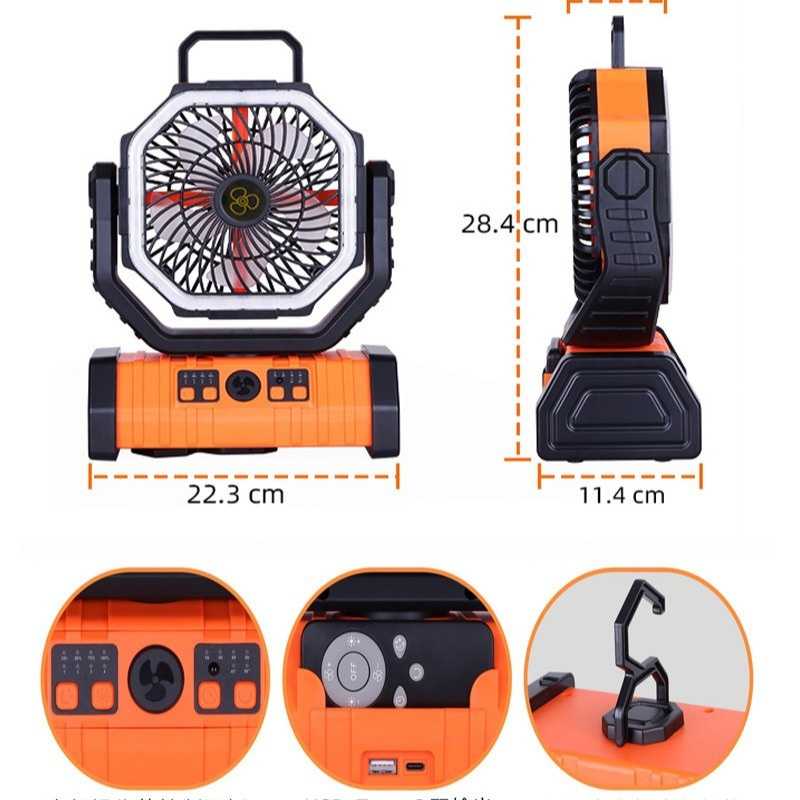 Outdoor Power Bank Camping Fan with LED Light