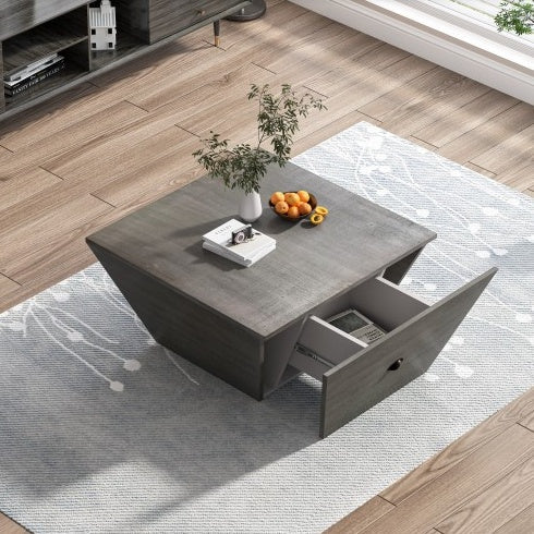 Modern Gray Ladder-Shaped Coffee Table – 33" Round MDF Living Room Table