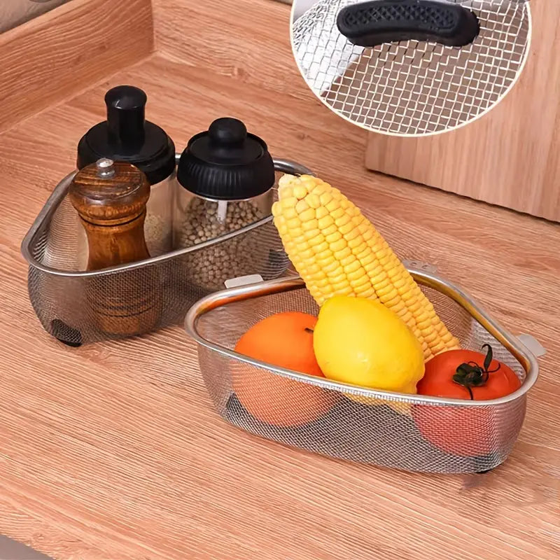 Triangular Stainless Steel Sink Drainer Basket | Corner Kitchen Strainer